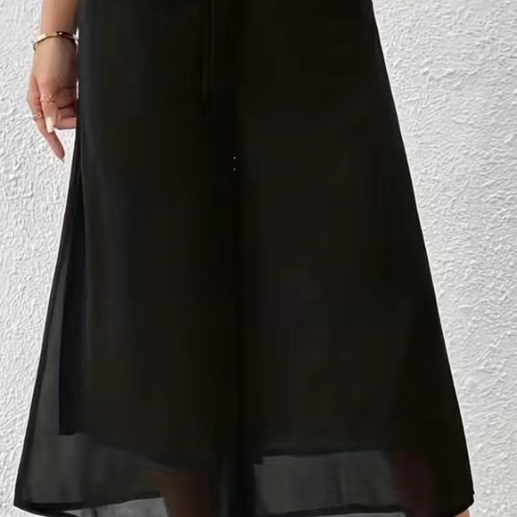 NIP WIDE LEG CAPRI SHEER OVERLAY PALAZZO PANTS BLACK DRESS EVENT SIZE LARGE 8/10 - Picture 7 of 9
